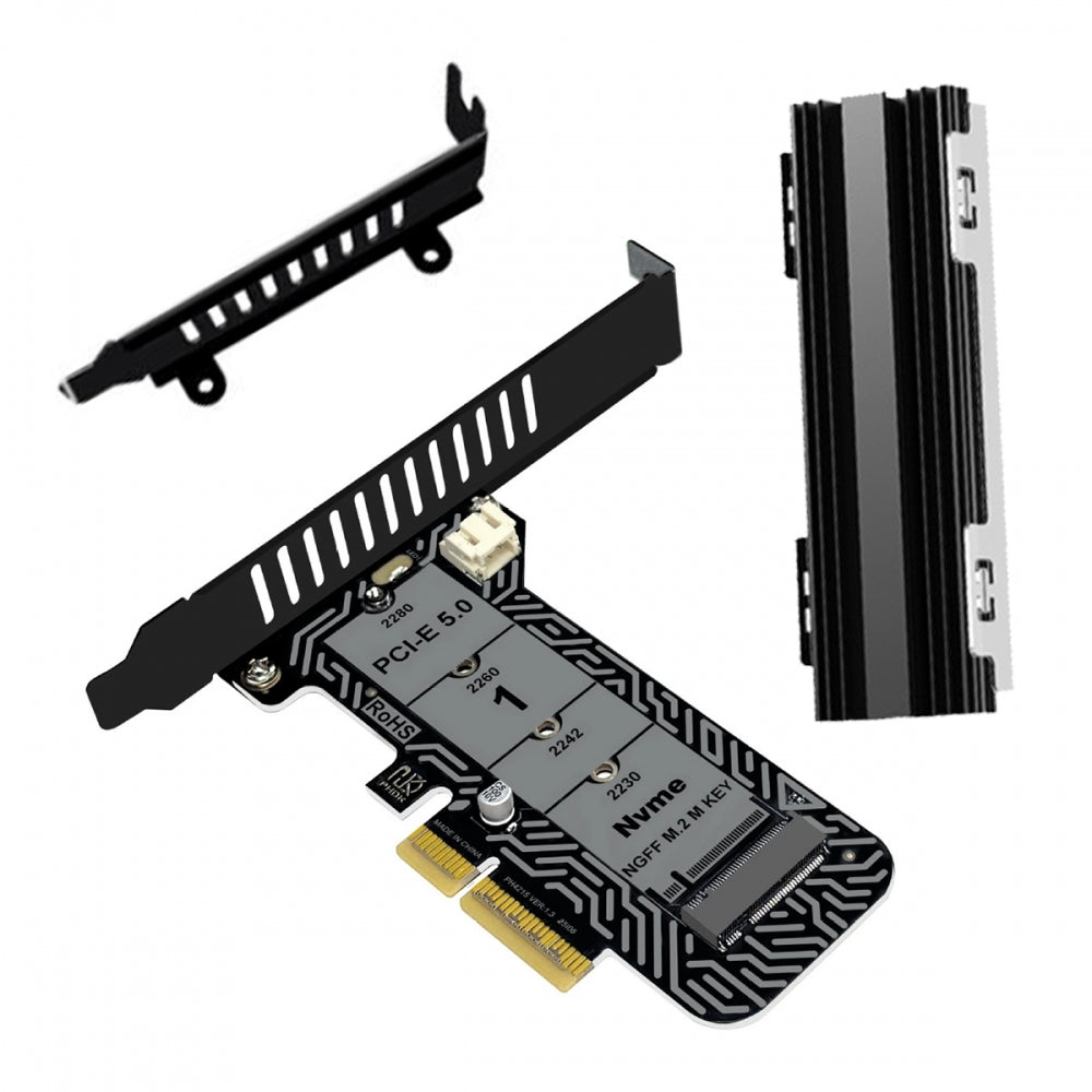 Low Profile PCI-E 5.0 PCI Express 4.0 X4 Lane to M.2 NGFF M-Key SSD NVME Adapter Card with Heat Sink