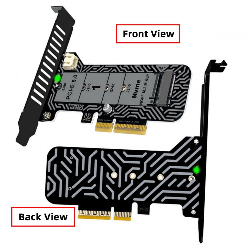 Low Profile PCI-E 5.0 PCI Express 4.0 X4 Lane to M.2 NGFF M-Key SSD NVME Adapter Card with Heat Sink