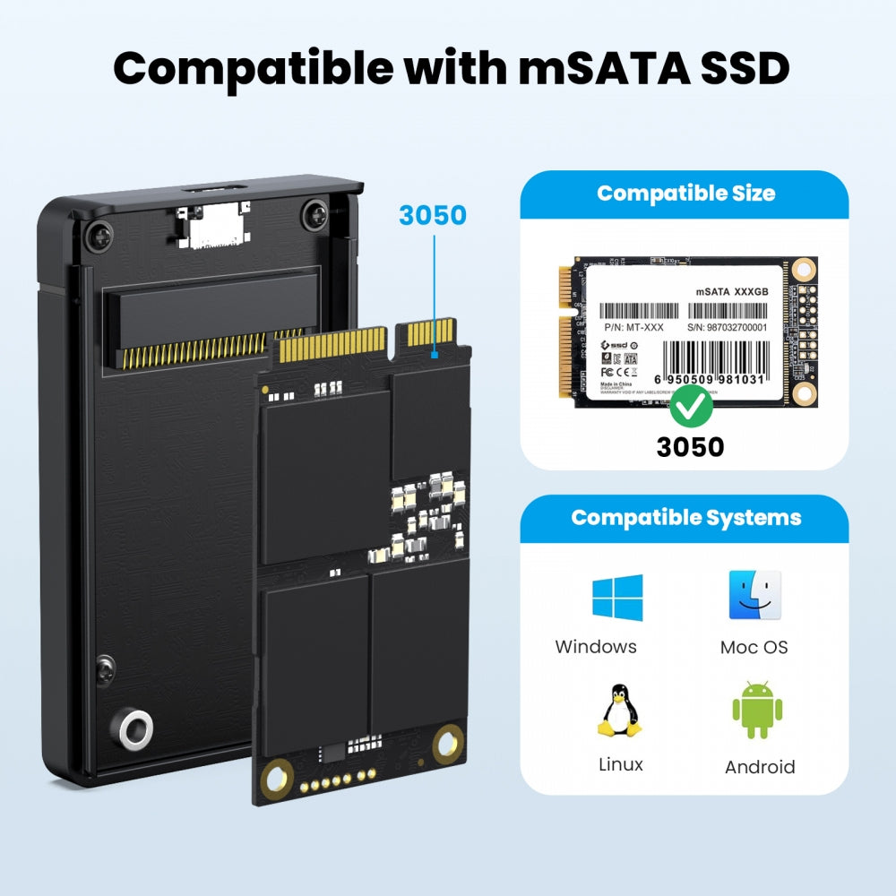 50Pin mSATA SSD to USB 3.1 Type-C Type-A External Converter Adapter Enclosure Card with Case 5Gbps