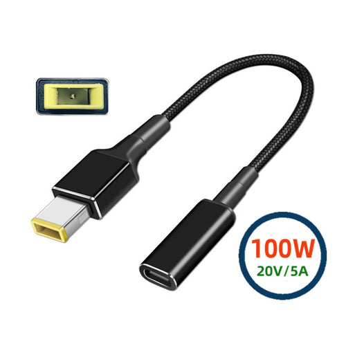100W Type-C USB-C Female Input to Rectangular Plug Output Power 20V 5A PD Charge Cable for Thinkpad X1 Legion Y7000P Laptop