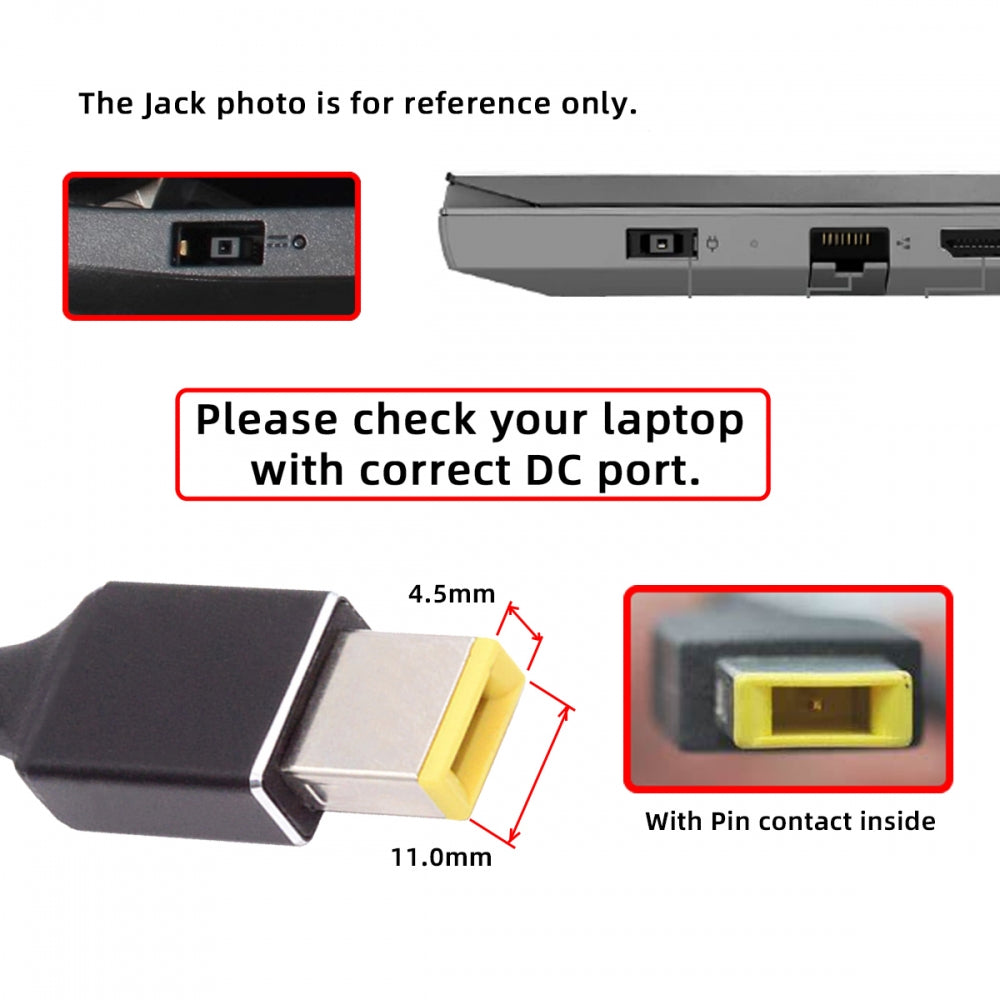 100W Type-C USB-C Female Input to Rectangular Plug Output Power 20V 5A PD Charge Cable for Thinkpad X1 Legion Y7000P Laptop