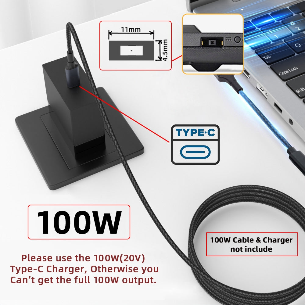 100W Type-C USB-C Female Input to Rectangular Plug Output Power 20V 5A PD Charge Cable for Thinkpad X1 Legion Y7000P Laptop