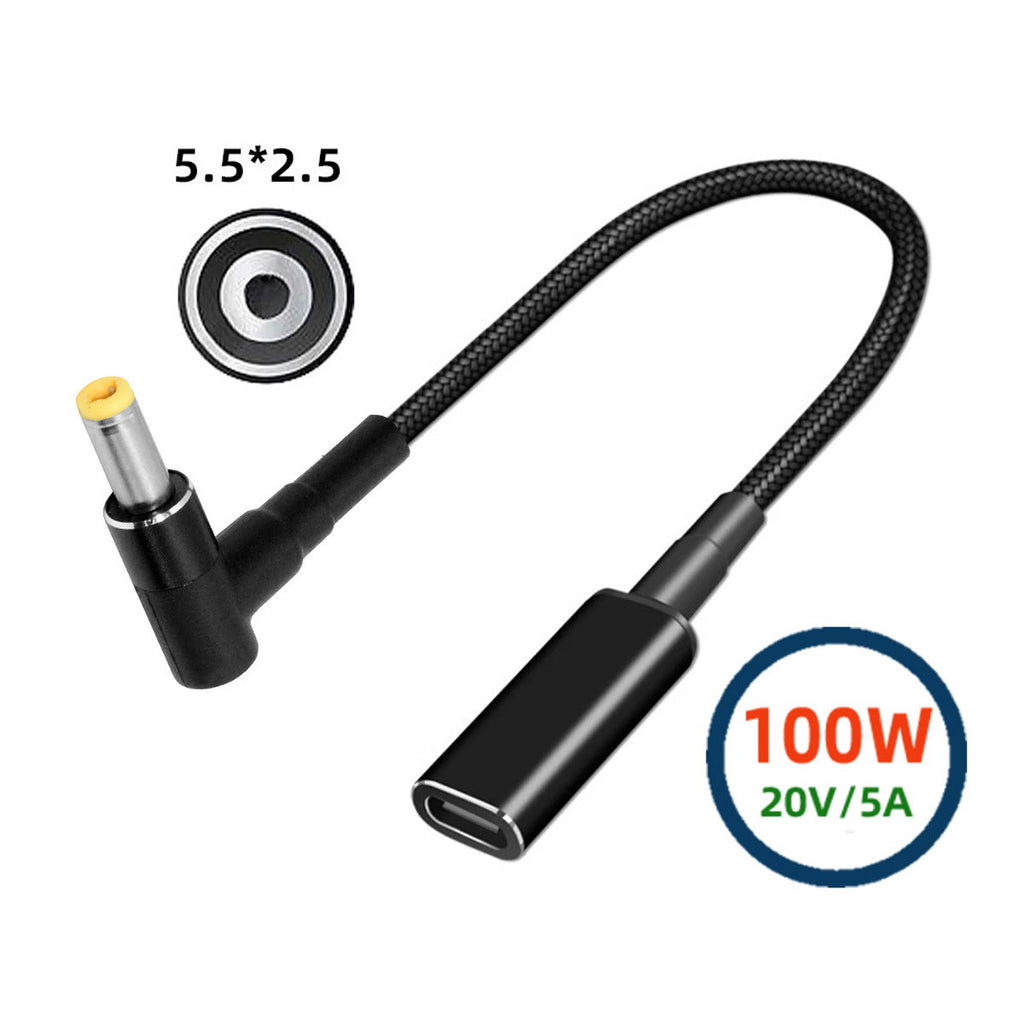 100W Type-C USB-C Female Input to DC 5.5*2.5mm Plug Output Power 20V 5A PD Charge Cable 16cm for Laptop