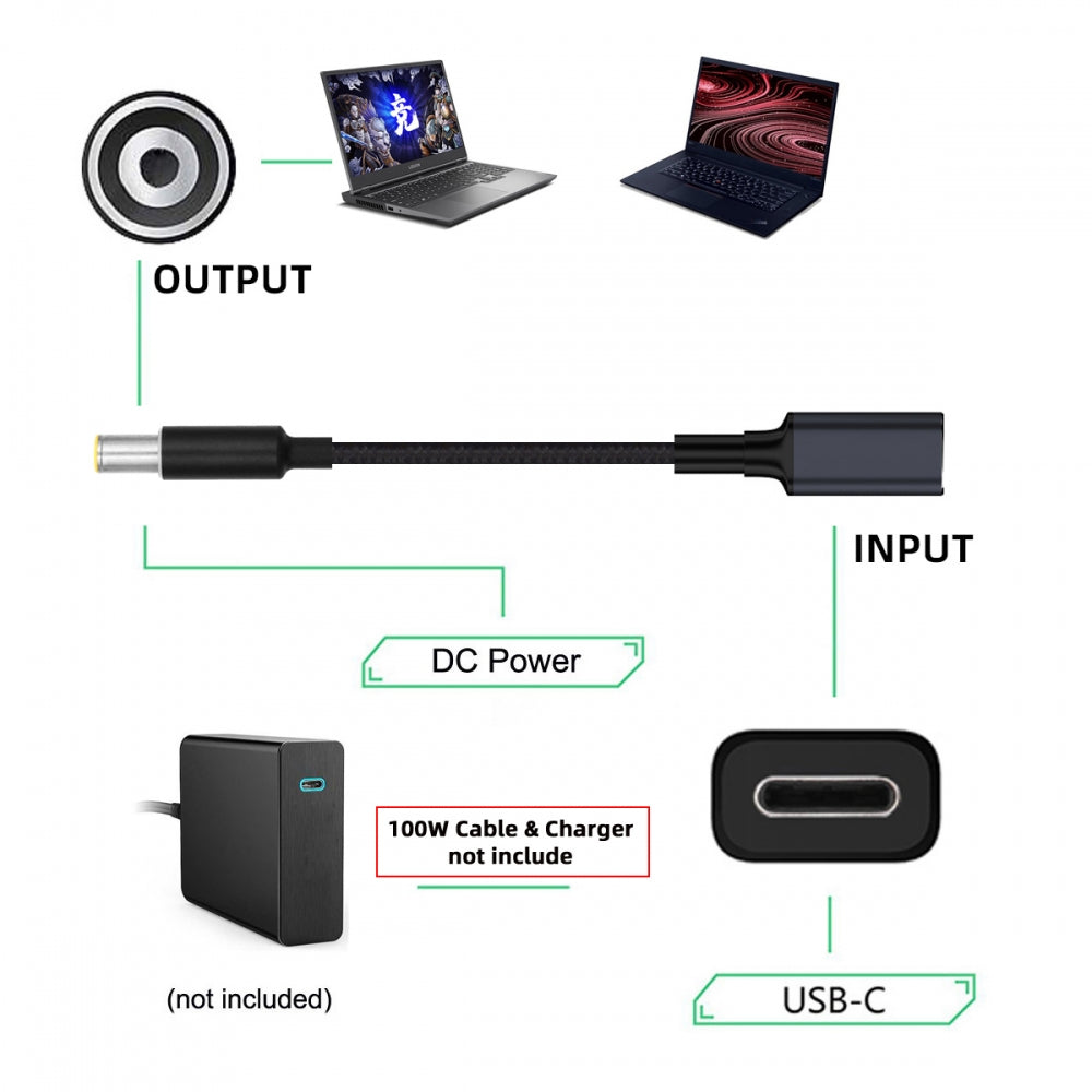 100W Type-C USB-C Female Input to DC 7.9*5.4mm Plug Output Power 20V 5A PD Charge Cable 16cm for Laptop