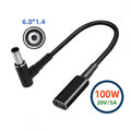 100W Type-C USB-C Female Input to DC 6.0*1.4mm Plug Output Power 20V 5A PD Charge Cable 16cm for Laptop