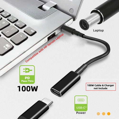 100W Type-C USB-C Female Input to DC 7.4*5.0mm Plug Output Power 20V 5A PD Charge Cable 16cm Compatible with HP-Laptop