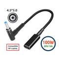 100W Type-C USB-C Female Input to DC 4.5*3.0mm Plug Output Power 20V 5A PD Charge Cable 16cm Compatible with HP-Laptop