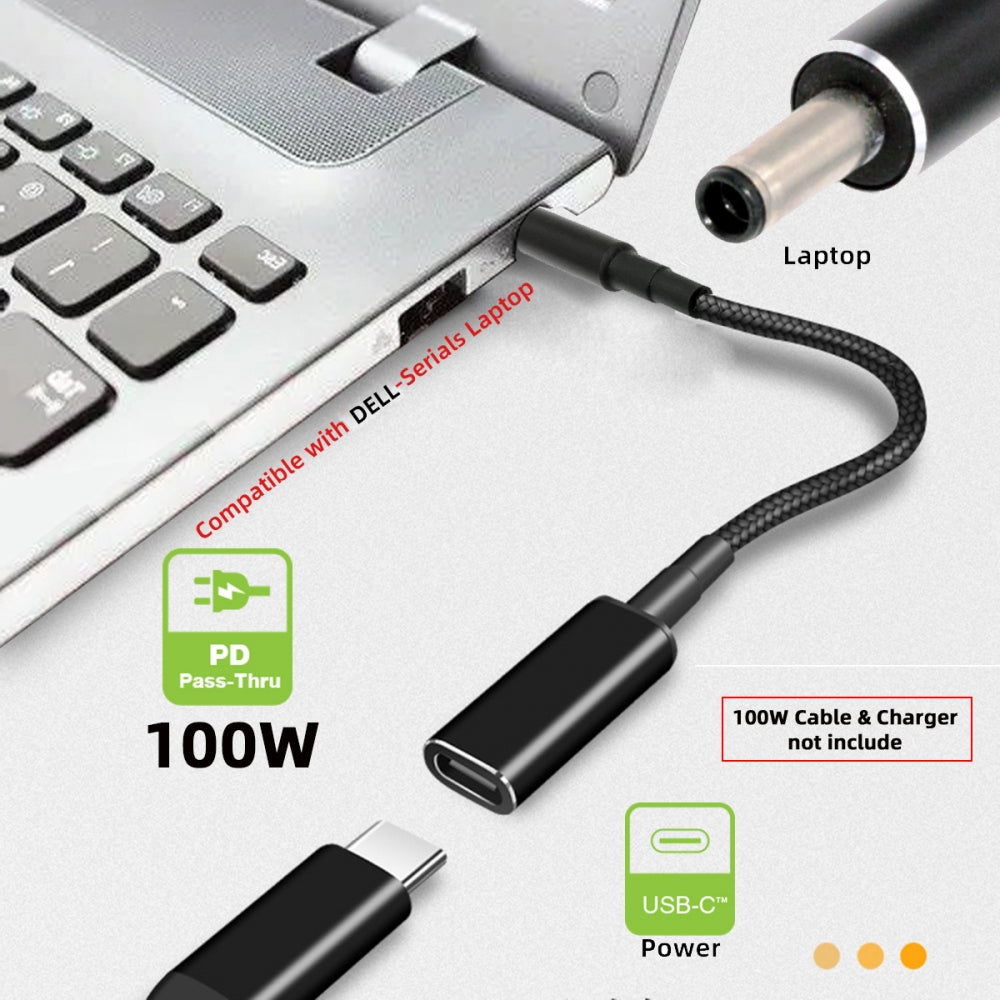 100W Type-C USB-C Female Input to DC 4.5*3.0mm Plug Output Power 20V 5A PD Charge Cable 16cm Compatible with DELL-Laptop