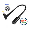 100W Type-C USB-C Female Input to DC 4.0*1.7mm Plug Output Power 20V 5A PD Charge Cable 16cm for Laptop