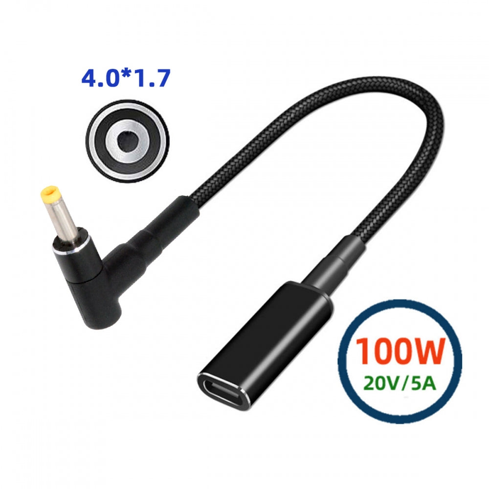 100W Type-C USB-C Female Input to DC 4.0*1.7mm Plug Output Power 20V 5A PD Charge Cable 16cm for Laptop