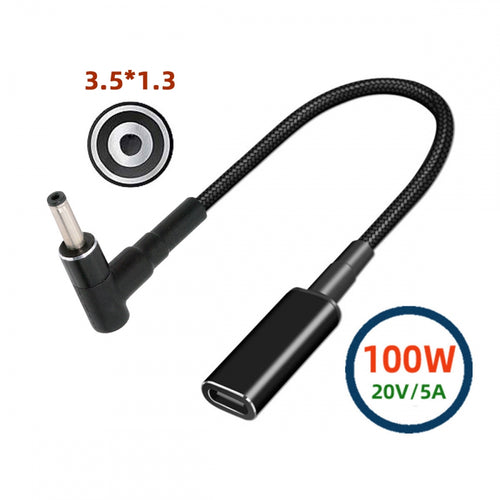100W Type-C USB-C Female Input to DC 3.5*1.3mm Plug Output Power 20V 5A PD Charge Cable 16cm for Laptop