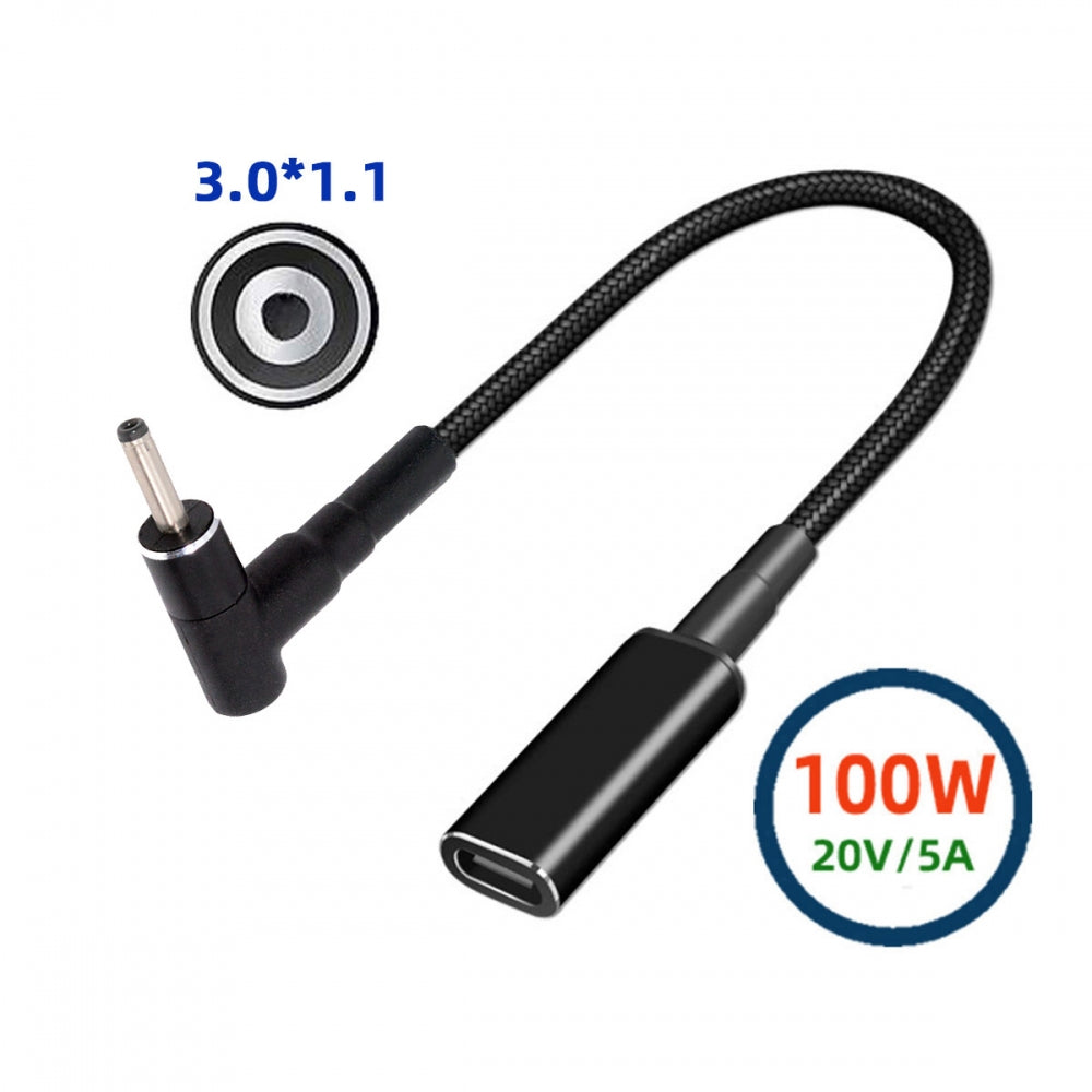100W Type-C USB-C Female Input to DC 3.0*1.1mm Plug Output Power 20V 5A PD Charge Cable 16cm for Laptop