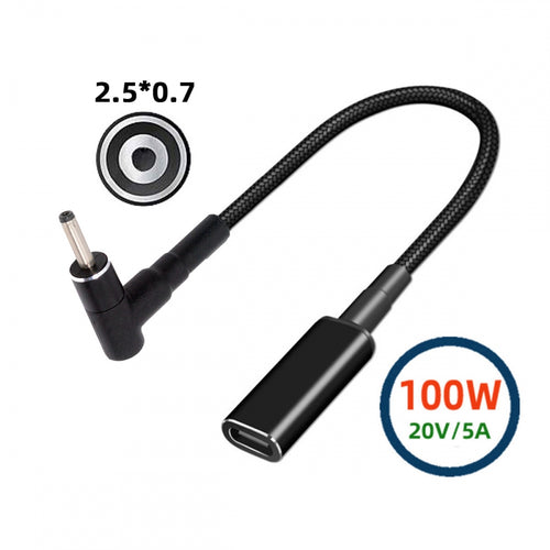 100W Type-C USB-C Female Input to DC 2.5*0.7mm Plug Output Power 20V 5A PD Charge Cable 16cm for Laptop