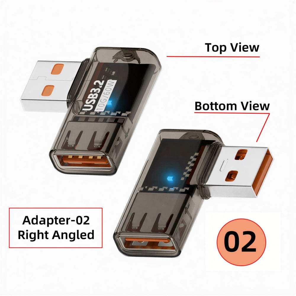 3pcs/lot Left Right Angled 10Gbps USB3.0 Male to Female Extension Power Data Adapter 90 Degree Type Transparent with Smart LED Light