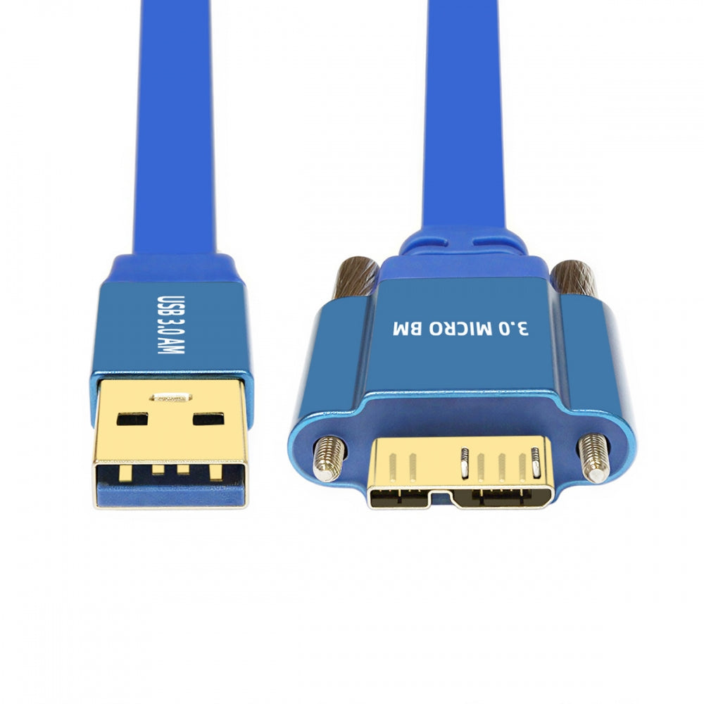 Ultra Flat Slim USB 3.0 Type-A Male to Micro-USB 3.0 Male Cable Data with Dual Thumbscrew 10Gbps for Vision Camera SSD