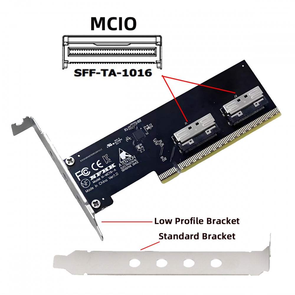 PCIE5.0 PCI-Express 16x to VROC Dual MCIO 8x Mini Cool Edge IO SFF-TA-1016 Virtual Raid Adapter for Mainboard SSD Graphics Card
