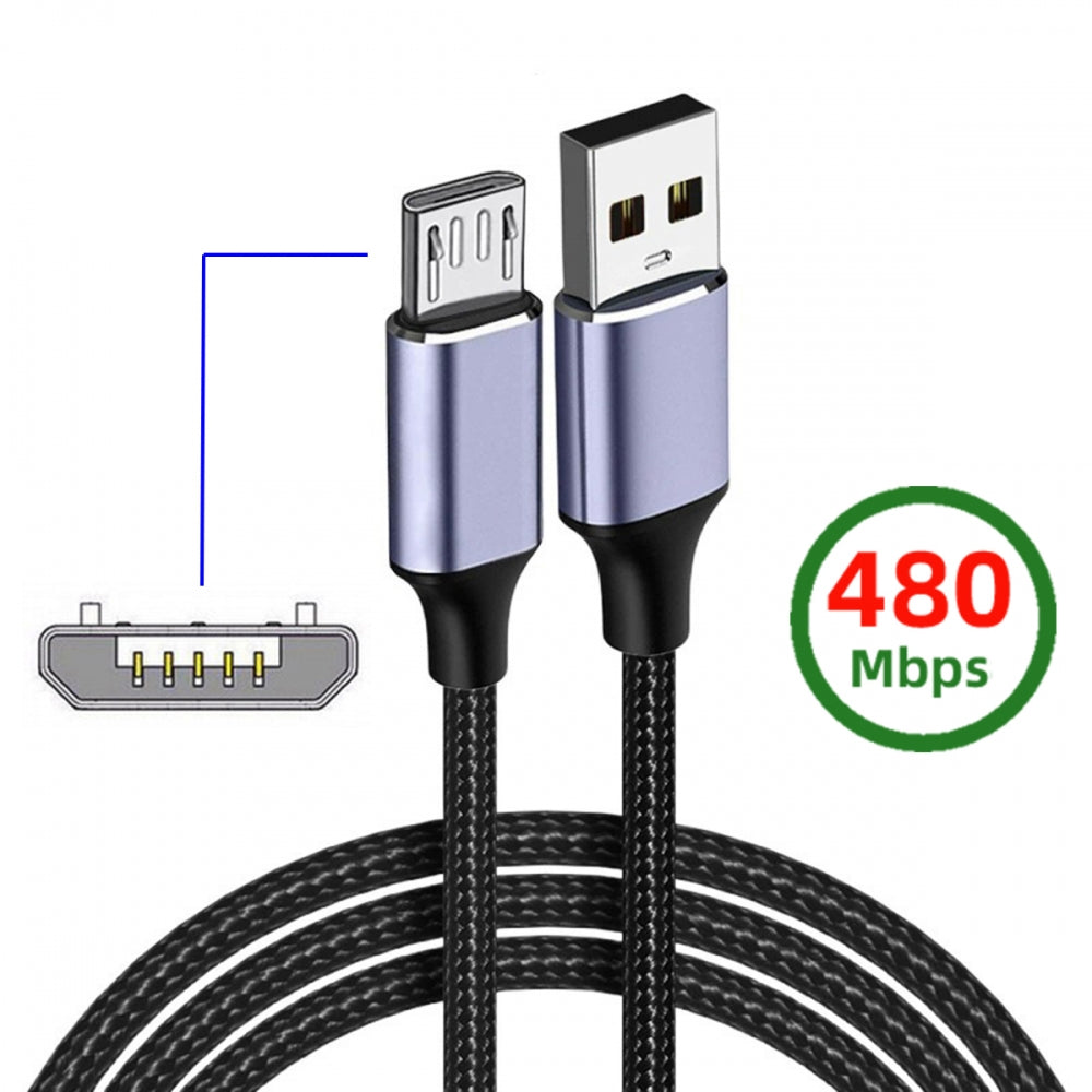 USB-A Type-A to Micro USB 5Pin Power USB2.0 Data Cable with Sleeve Alloy Shell Fast Charge for Laptop Tablet Phone