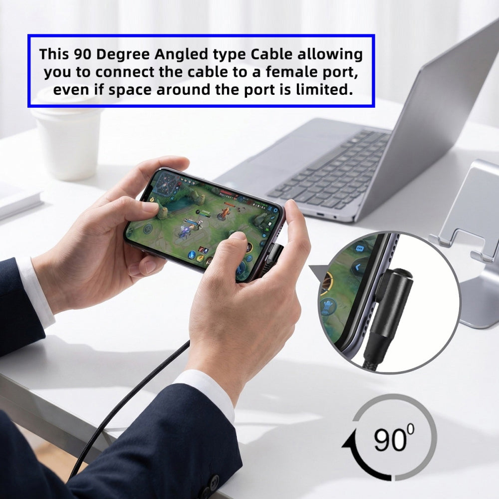 USB-C Type C Male to Male PD 65W Power Dual Right Angled 90 Degree 480Mbps Data Cable Sleeve for Phone & Tablet & Laptop