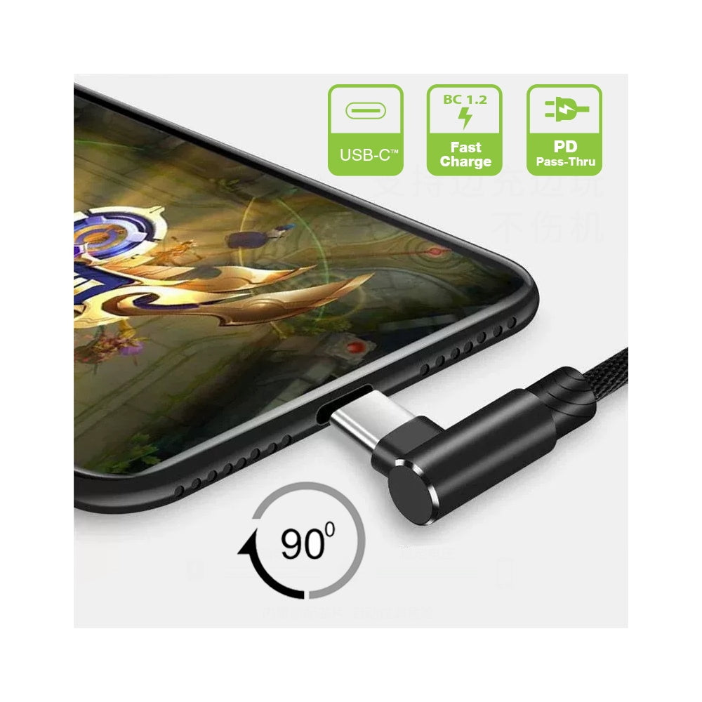 USB-C Type C Male to Male PD 65W Power Dual Right Angled 90 Degree 480Mbps Data Cable Sleeve for Phone & Tablet & Laptop