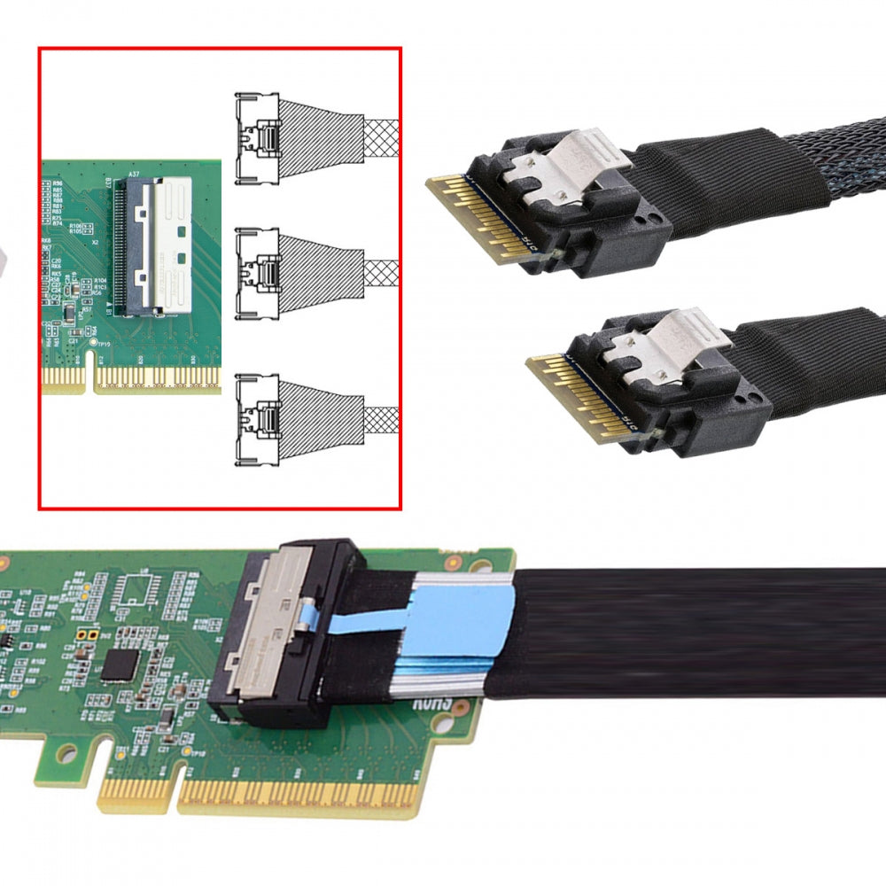 PCI-E 5.0 Mini Cool Edge IO MCIO STR PCI-E 8i 74Pin Male to Dual SFF-8654 Slimline 4x Male Extender Cable 50cm