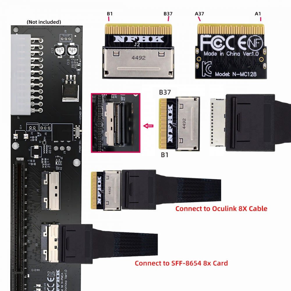 Oculink 8X Female SFF-8612 to MCIO Male 8x Mini Cool Edge IO SFF-TA-1016 SSD eGPU Data PCBA Adapter PCIe PCI-Express