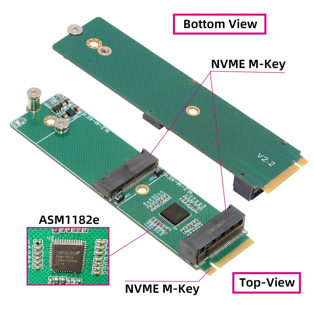 NGFF NVME M-Key Riser Card to Dual Ports M.2 NGFF Key-M NVME SSD Adapter PCIE Packet Switch Compatible with NAS Industrial Control Motherboard
